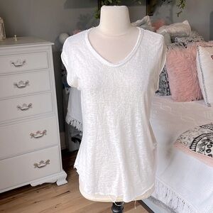 White Top Short Sleeve B Original Raw Hem Solid Oversized XS Womens